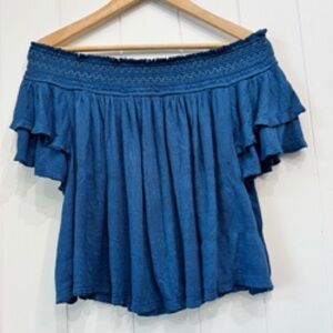 Blue Off-Shoulder Ruffle Top